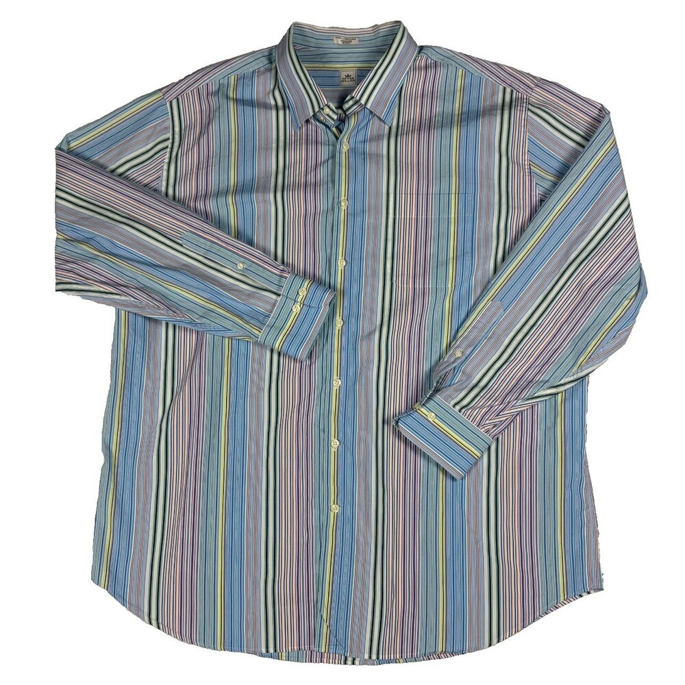Peter Millar Mens XXL Multicolor Stripe Button Down Shirt 100% Cotton Korea